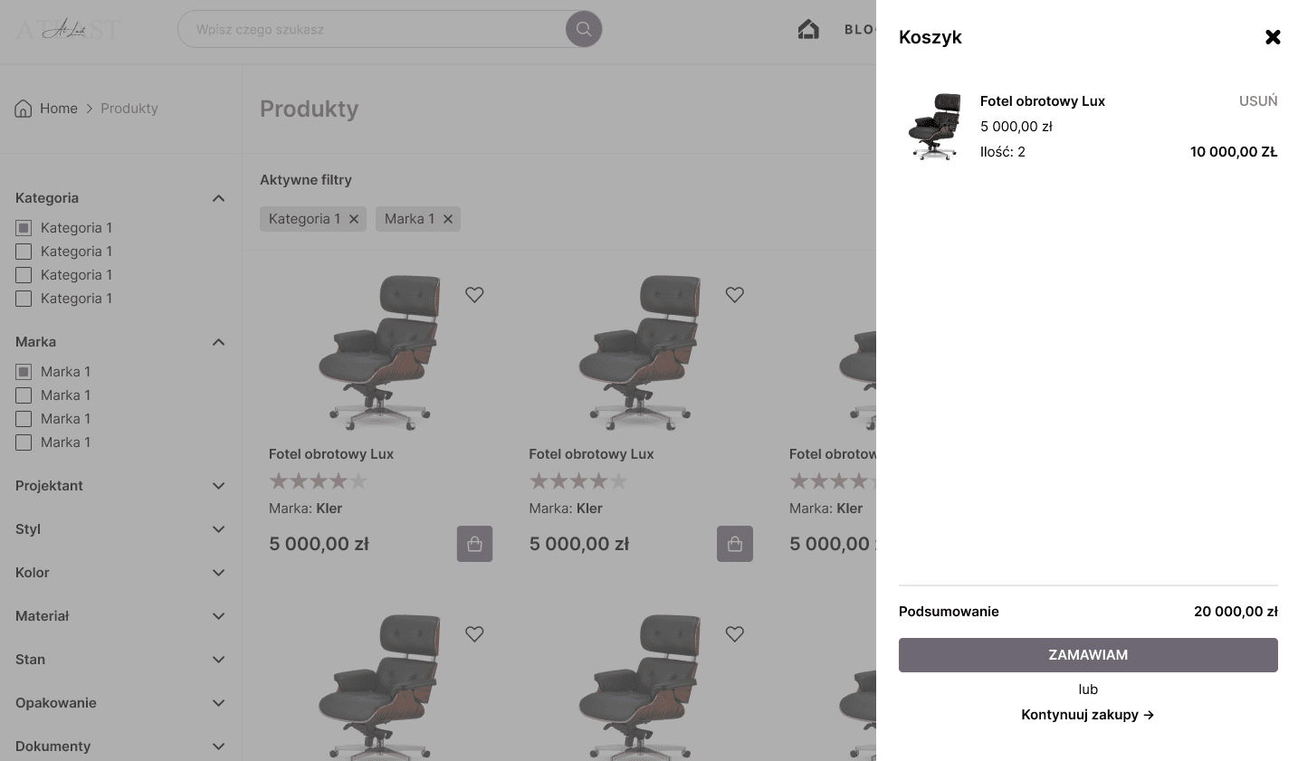 Koszyk zakupowy w marketplace Atlast