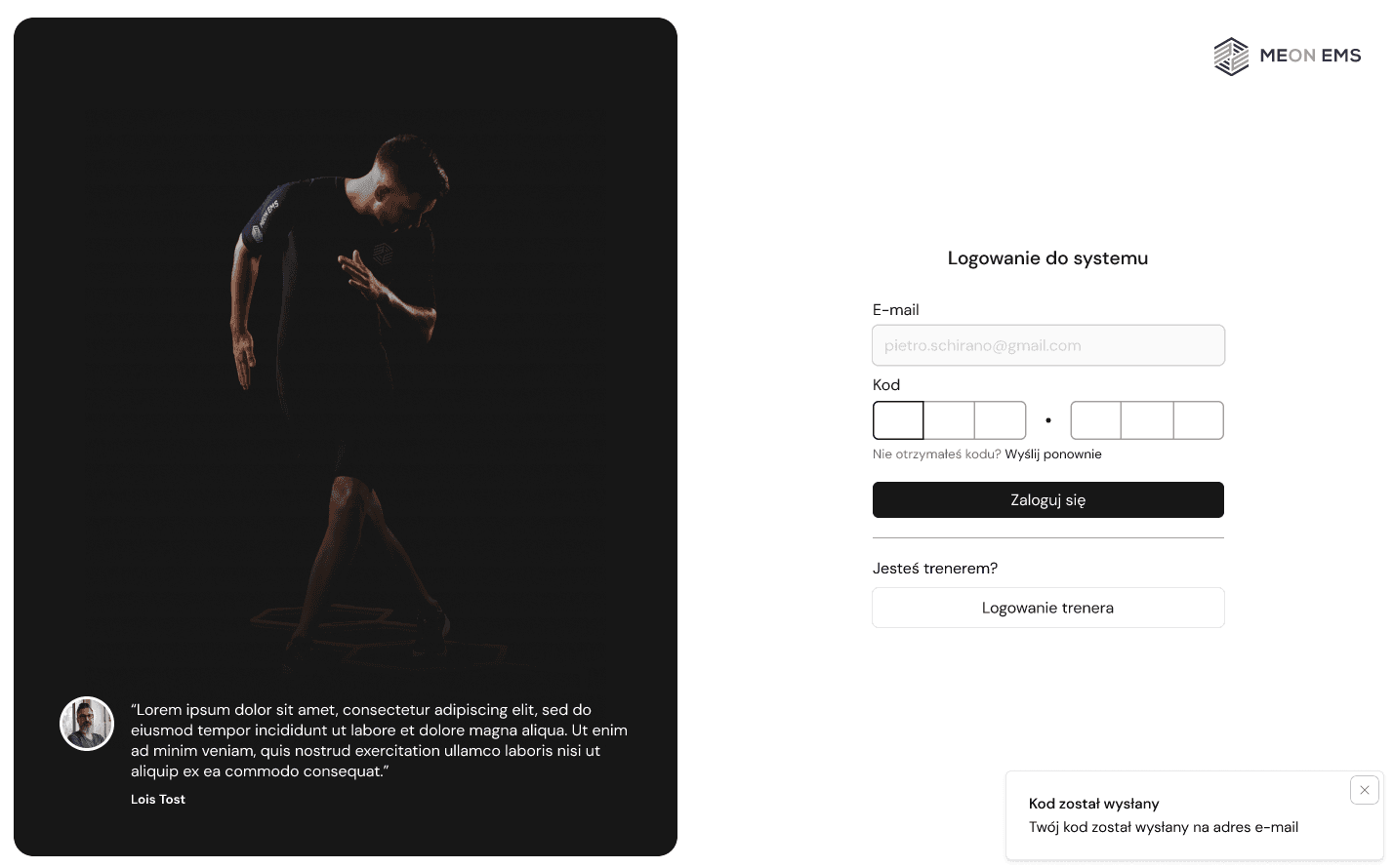 Formularz logowania - EMS
