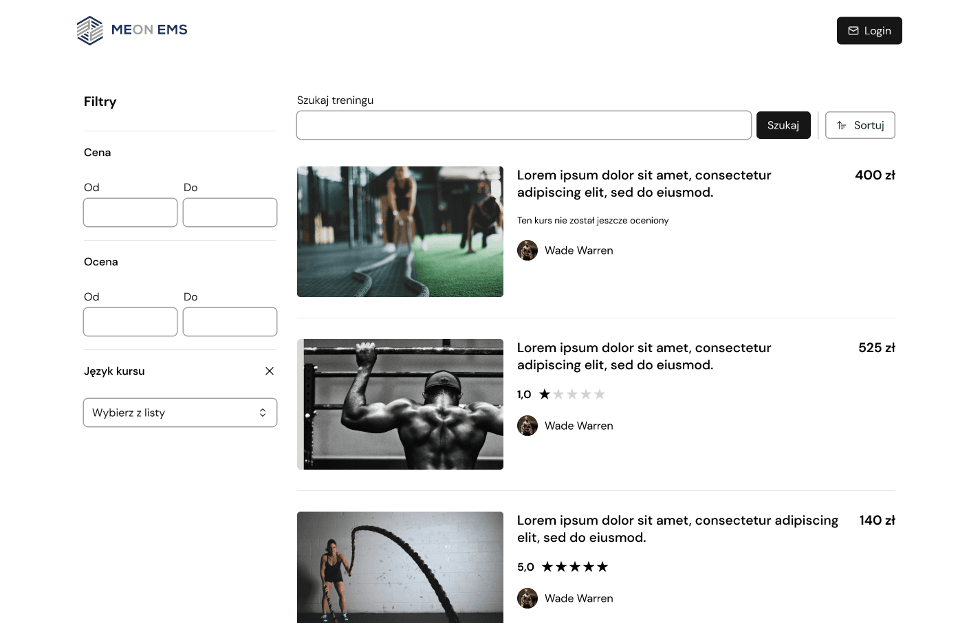 Wyszukiwarka treningów - EMS