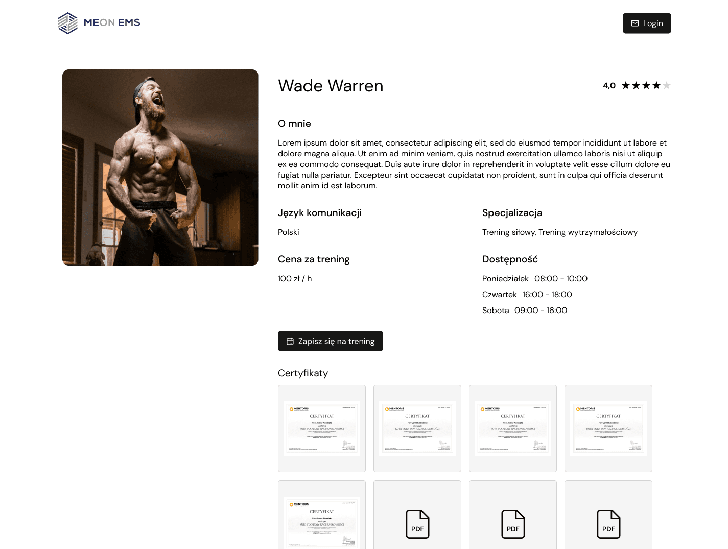 Szczegóły wybranego trenera - EMS