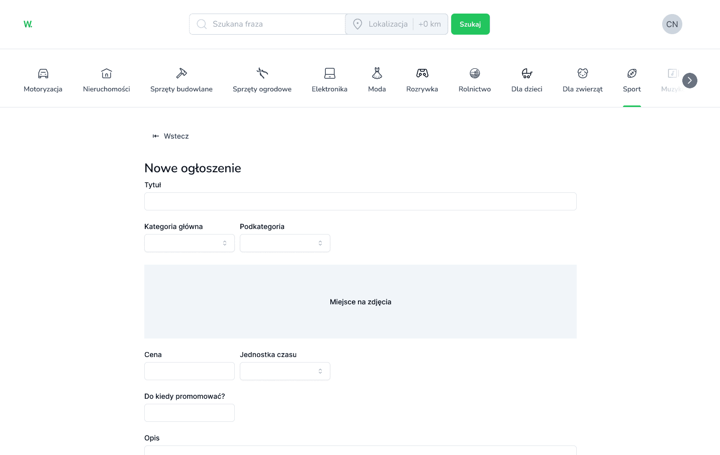 Dodawanie nowego przedmiotu do wypożyczenia na platformie rentalowej