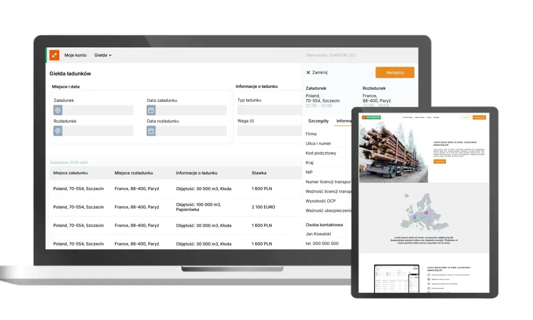 Aplikacja logistyczna giełda ładunków - TruckTimber - TurboAplikacje